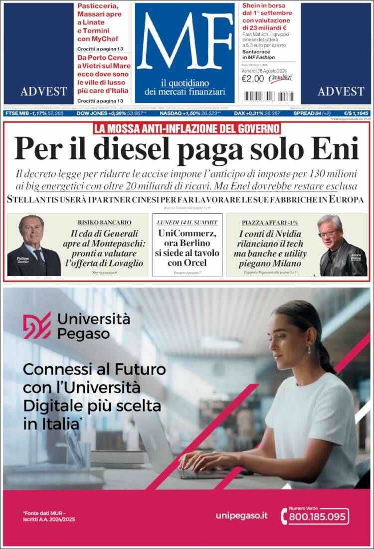 Portada de Milano Finanza (Italia)