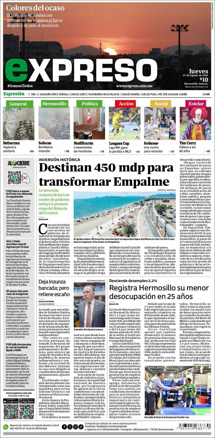 Portada de Expreso (M&eacute;xico)