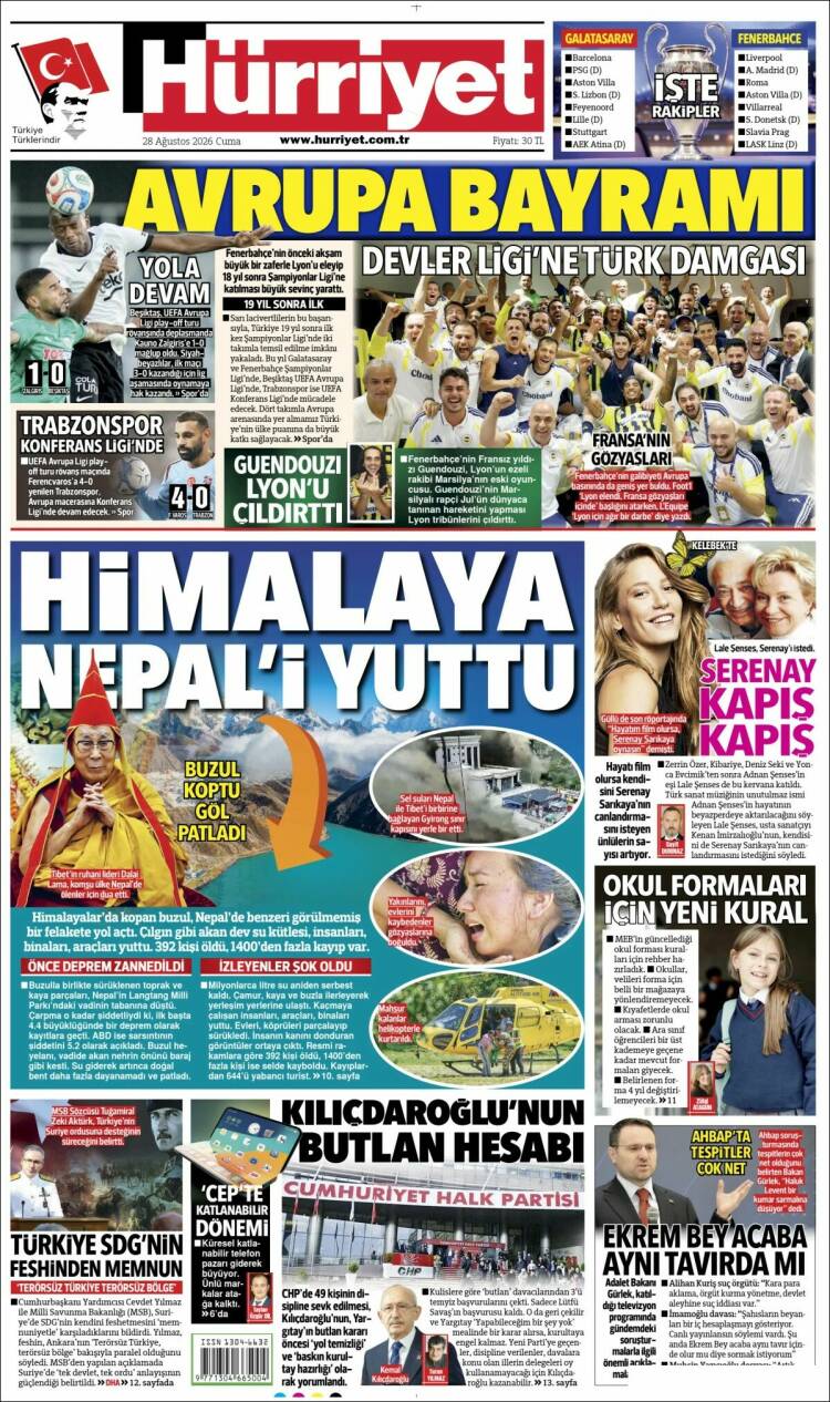 Portada de Hürriyet (Turqu&iacute;a)