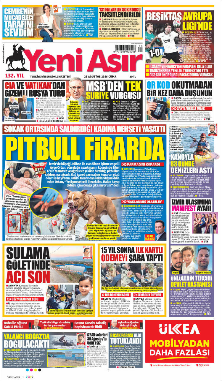 Portada de Yeni Asır (Turqu&iacute;a)