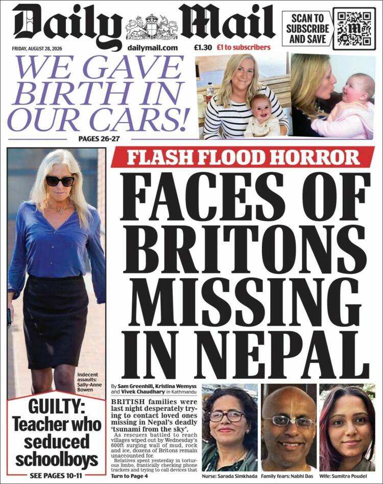 Portada de Daily Mail (Reino Unido)