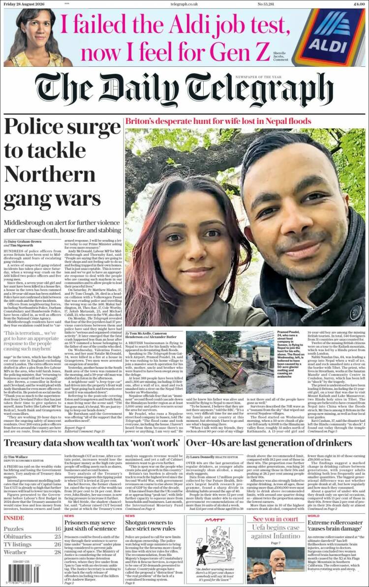 Portada de Daily Telegraph (Reino Unido)