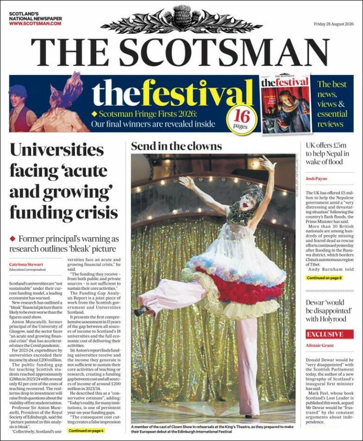 Portada de The Scotsman (Reino Unido)