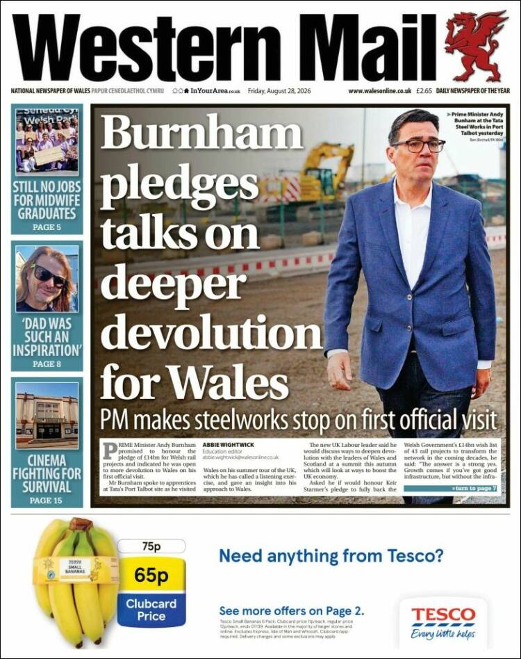 Portada de Western Mail (Reino Unido)