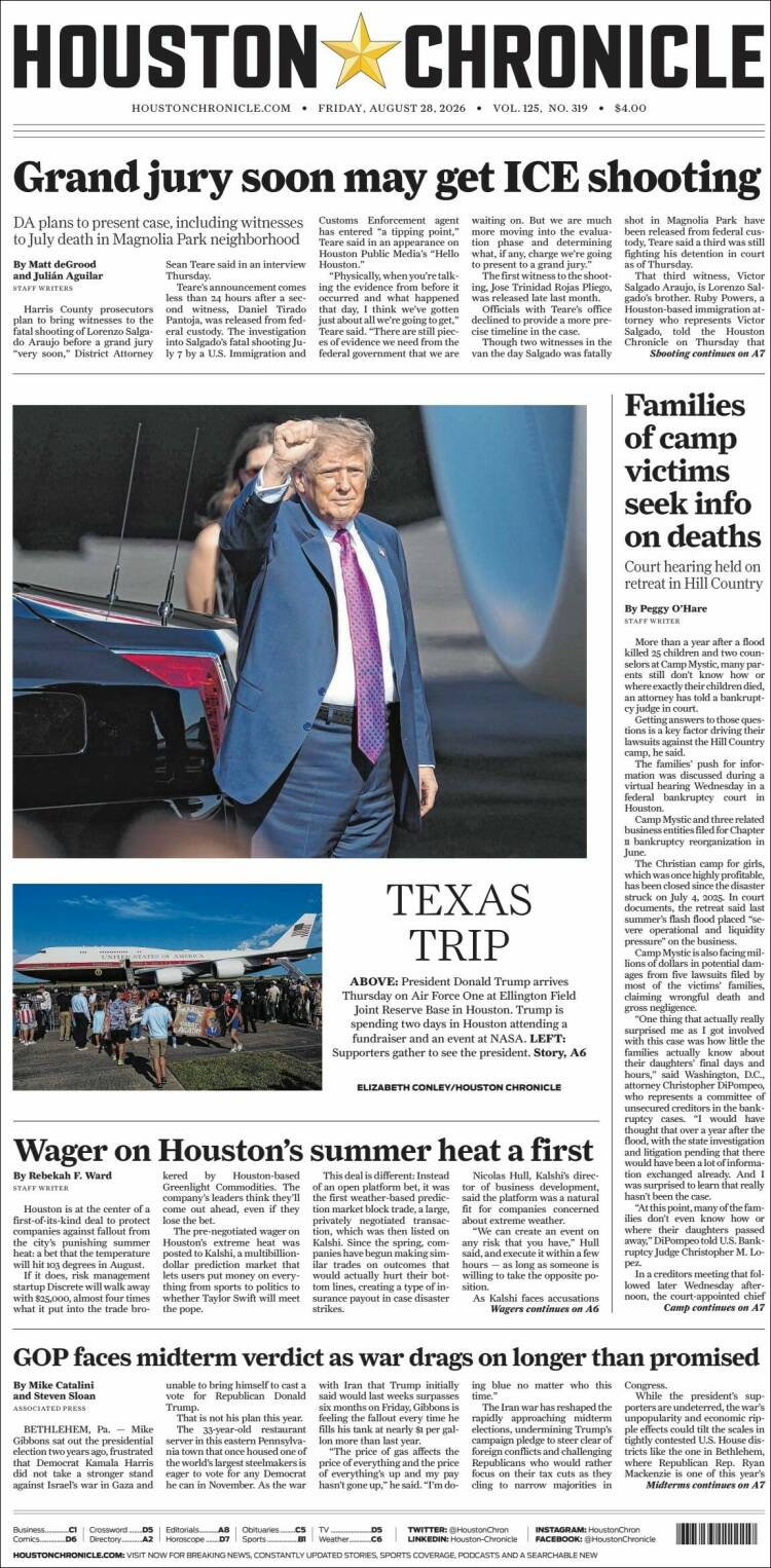 Portada de Houston Chronicle (USA)