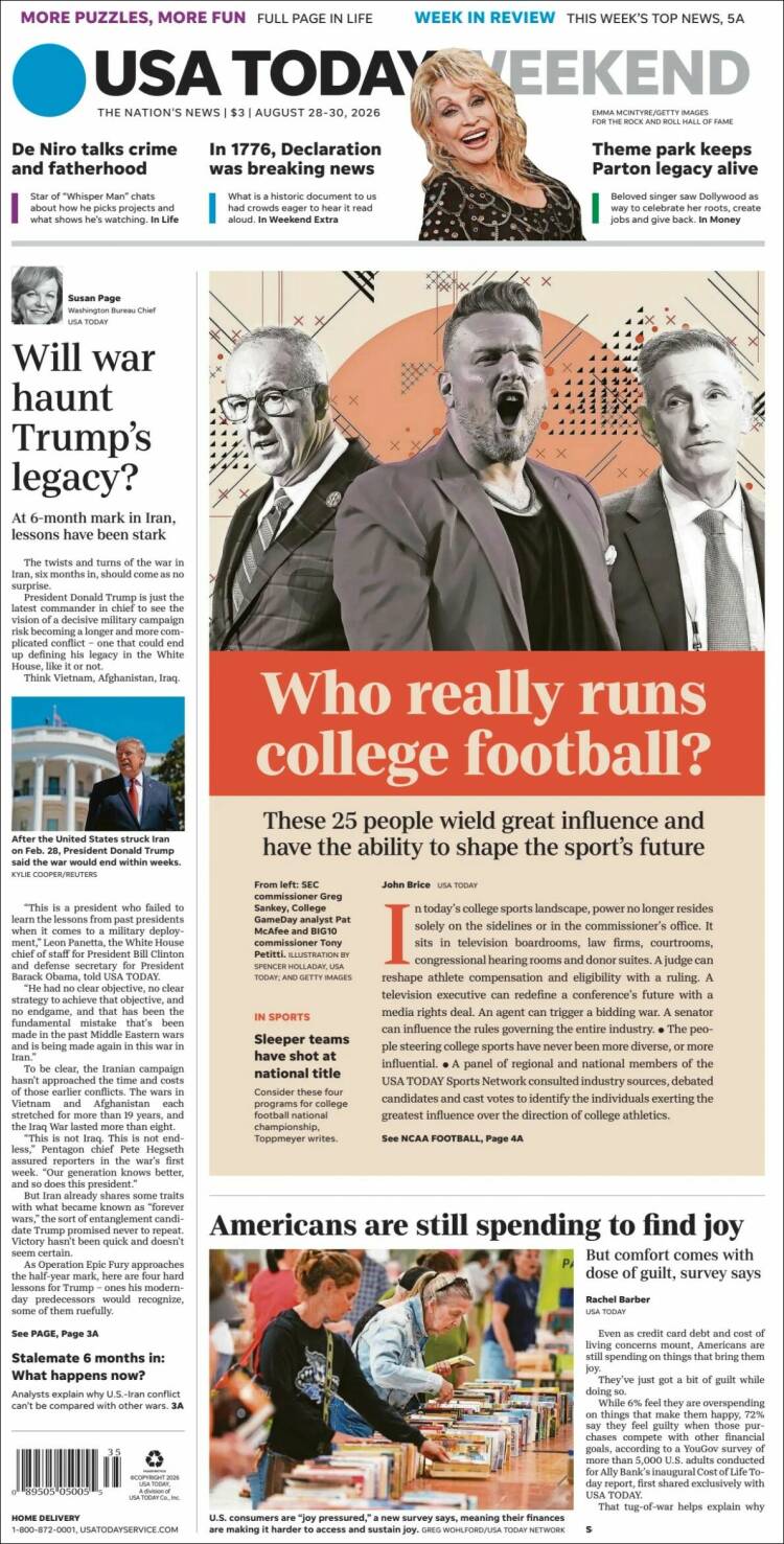 Portada de USA Today (USA)