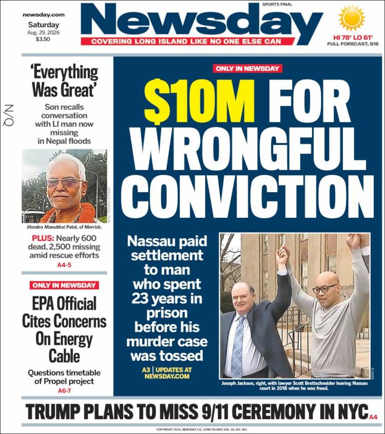Portada de Newsday (USA)