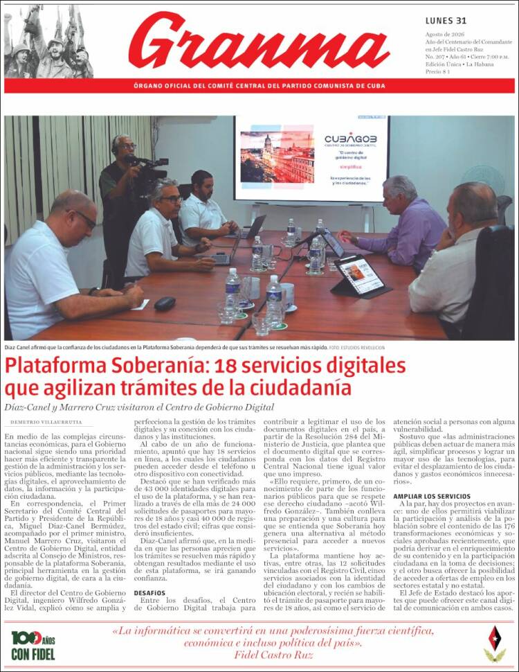 Portada de Granma (Cuba)