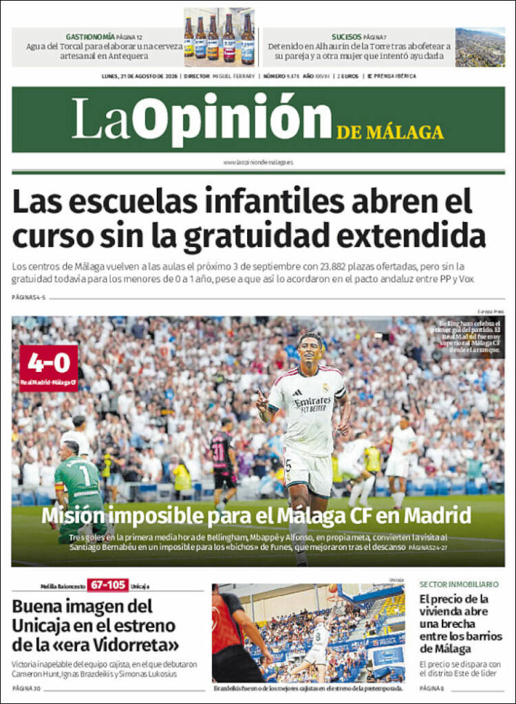 Portada de La Opinión de Málaga (Espa&ntilde;a)