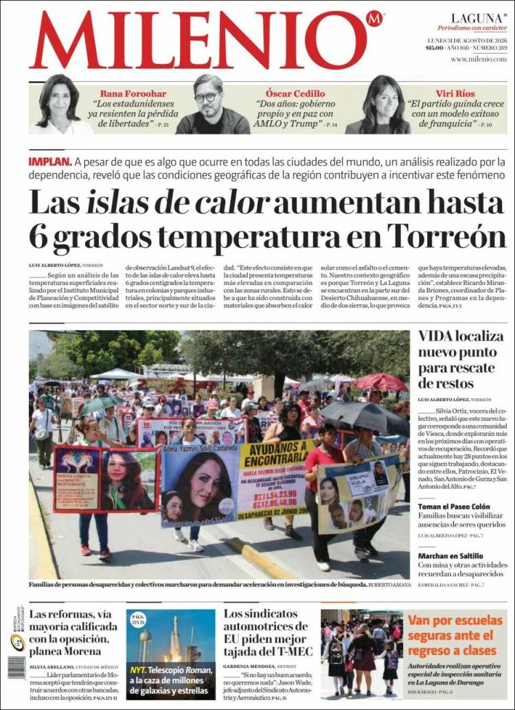 Portada de Milenio - Laguna (M&eacute;xico)