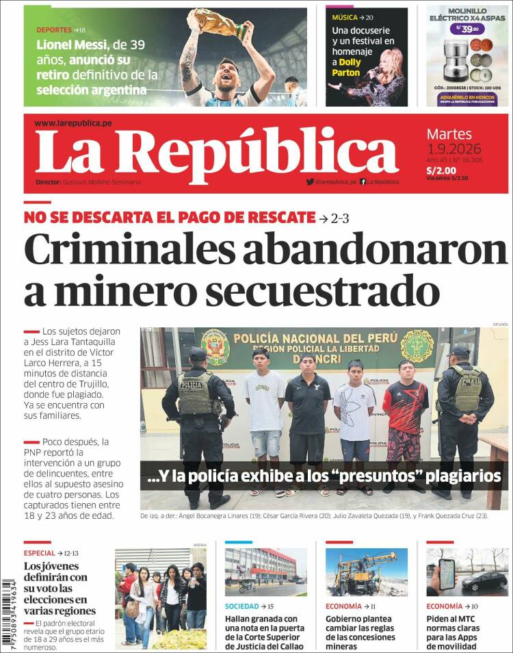 Portada de La Republica (P&eacute;rou)