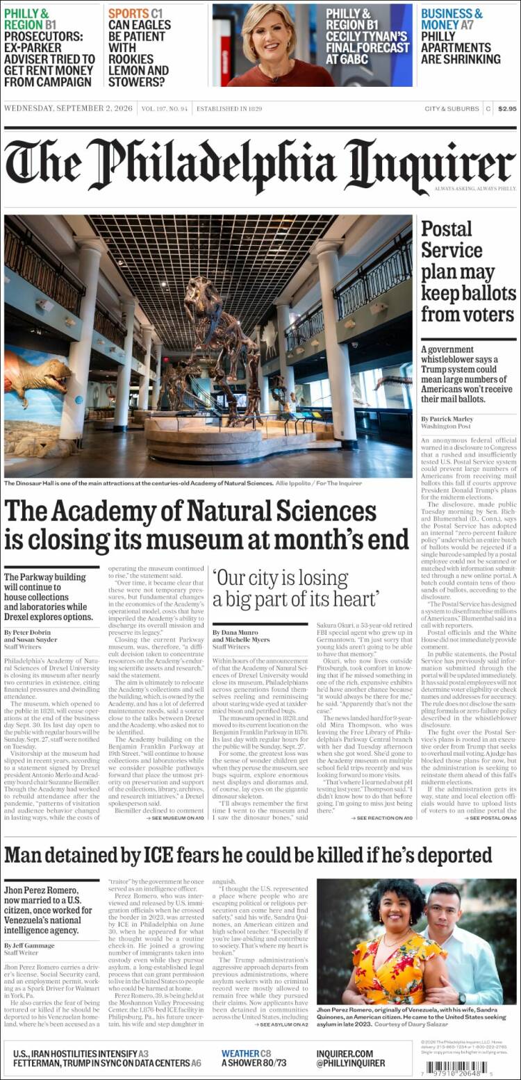 Portada de Philadelphia Inquirer (&Eacute;tats-Unis)