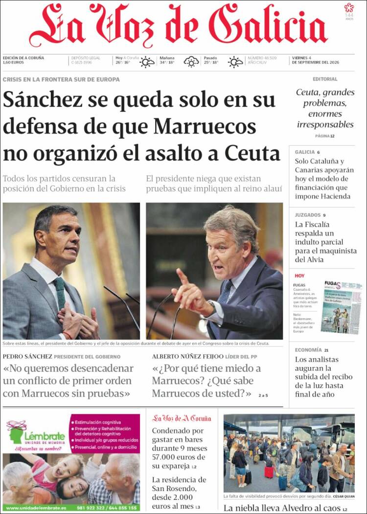 Portada de La Voz de Galicia (Espa&ntilde;a)