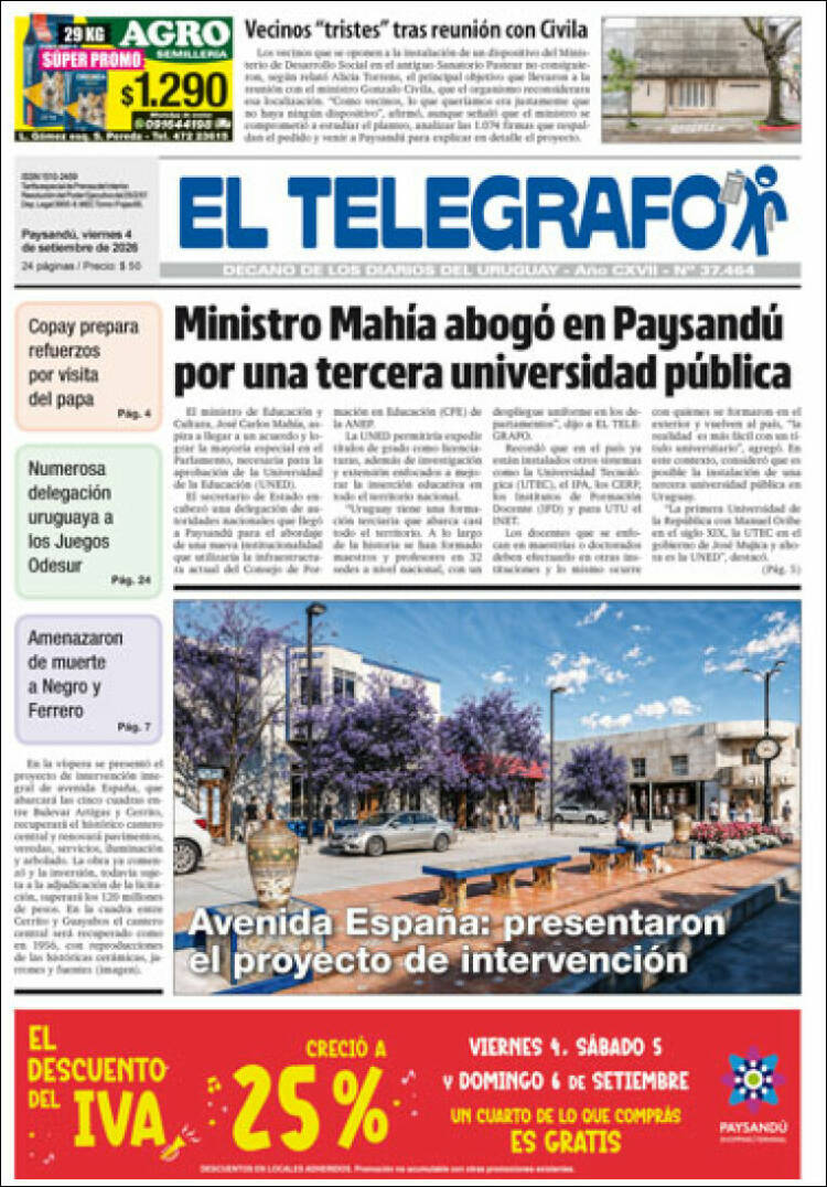 Portada de El Telégrafo (Uruguay)