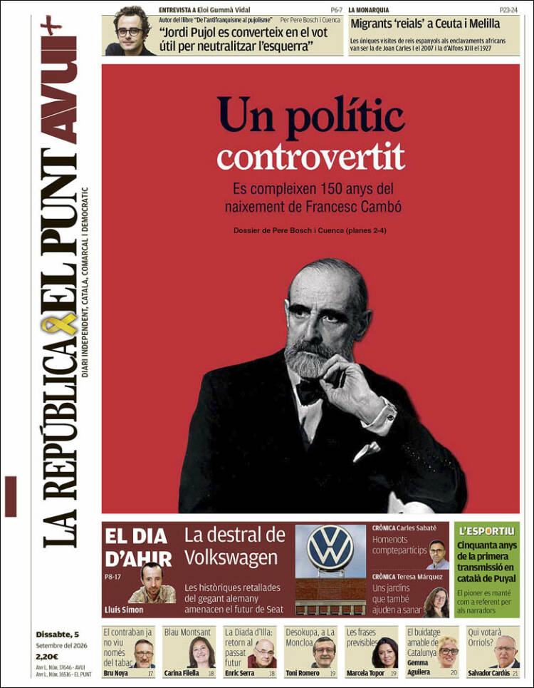 Portada de El Punt Avui (Espa&ntilde;a)