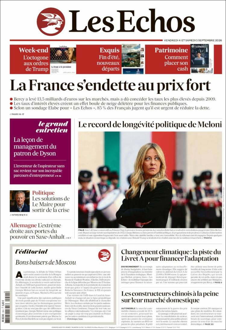 Portada de Les Echos (France)