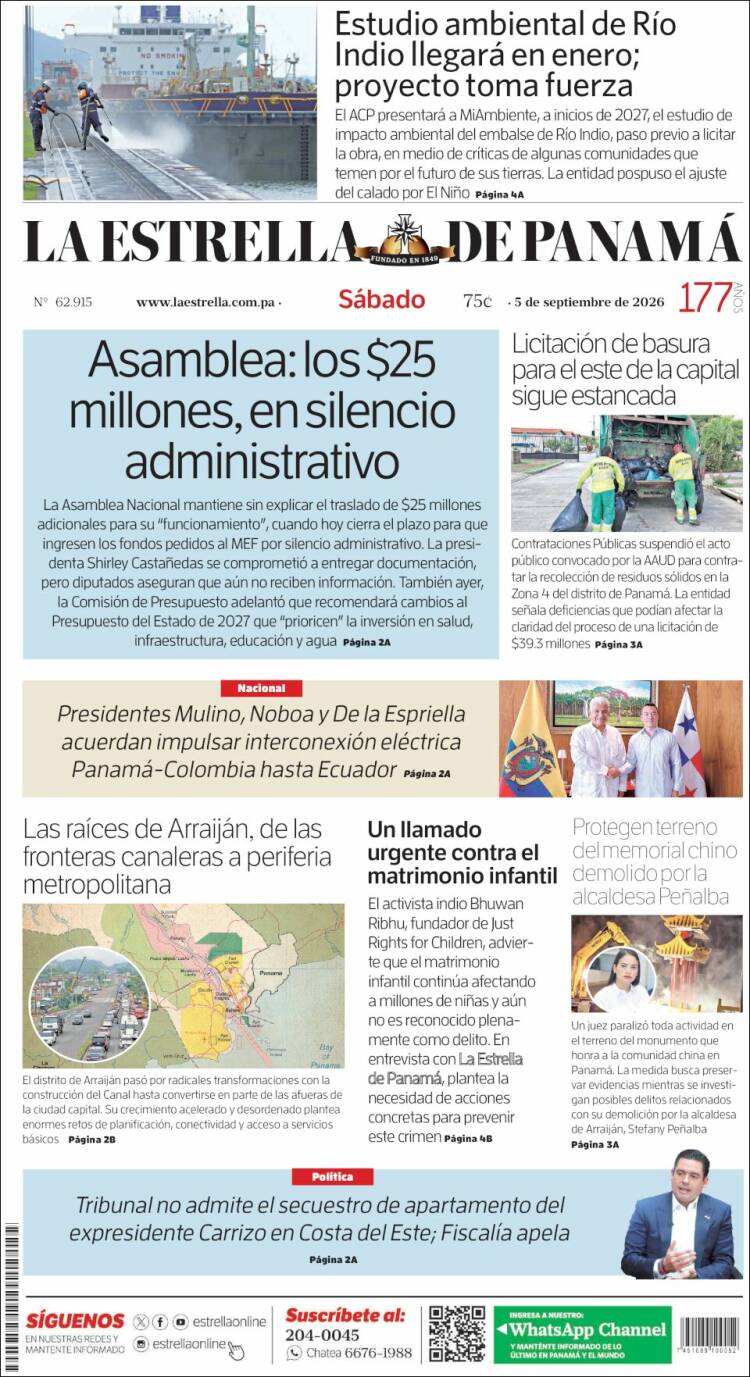 Portada de La Estrella de Panamá (Panam&aacute;)