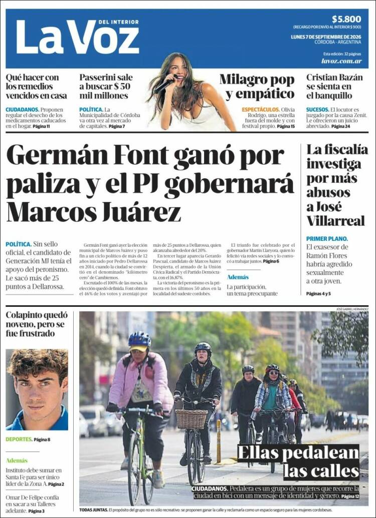 Portada de La Voz del Interior (Argentina)