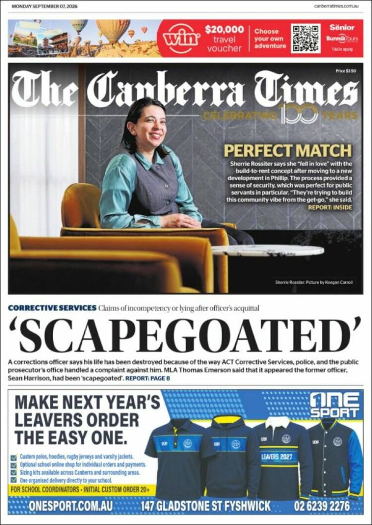 Portada de The Canberra Times (Australia)