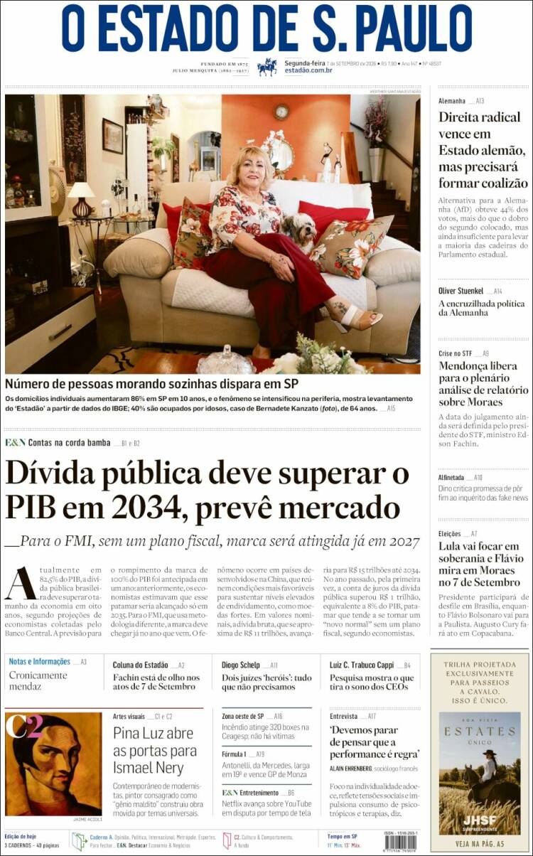 Portada de O Estado de São Paulo (Brasil)