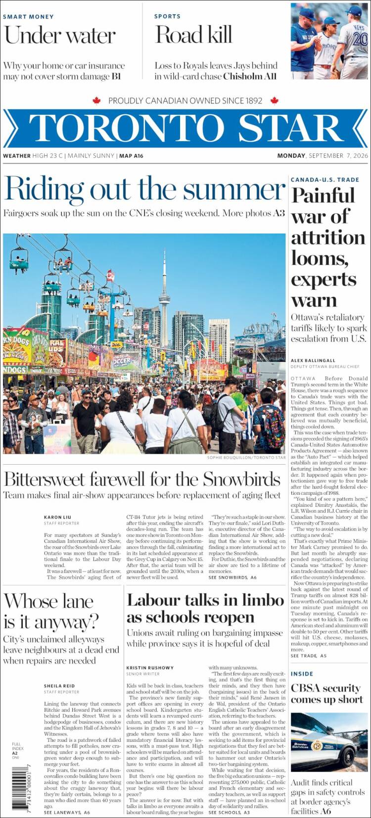 Portada de The Toronto Star (Canad&aacute;)