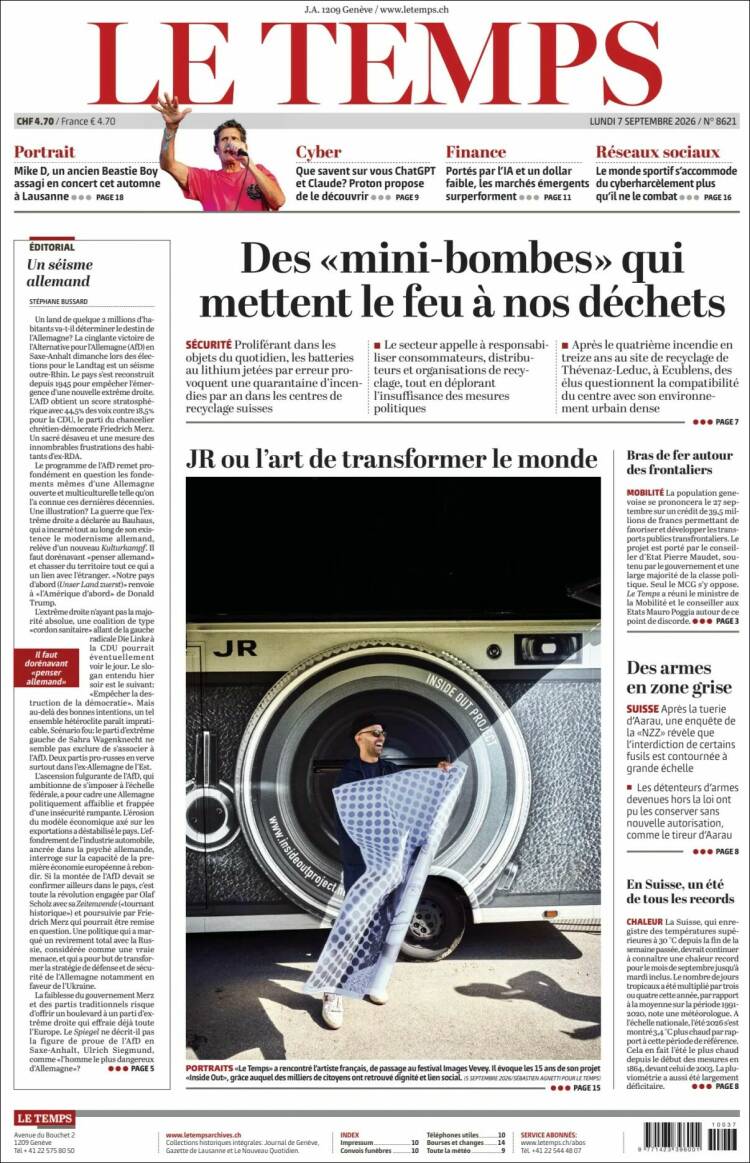 Portada de Le Matin (Suiza)