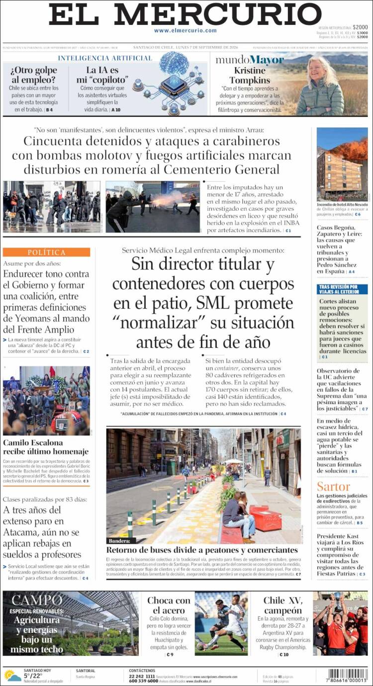 Portada de El Mercurio (Chile)