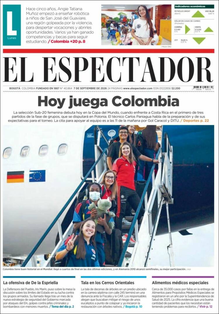 Portada de El Espectador (Colombia)