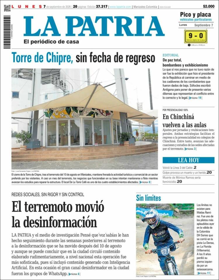 Portada de La Patria (Colombia)