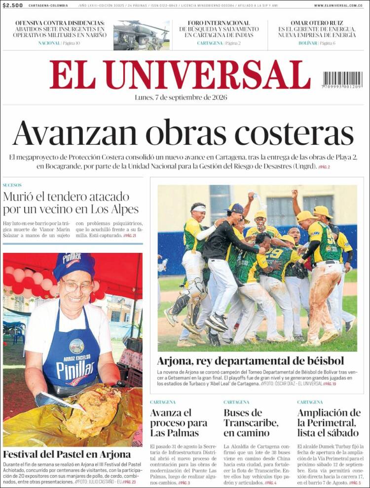 Portada de El Universal (Colombia)