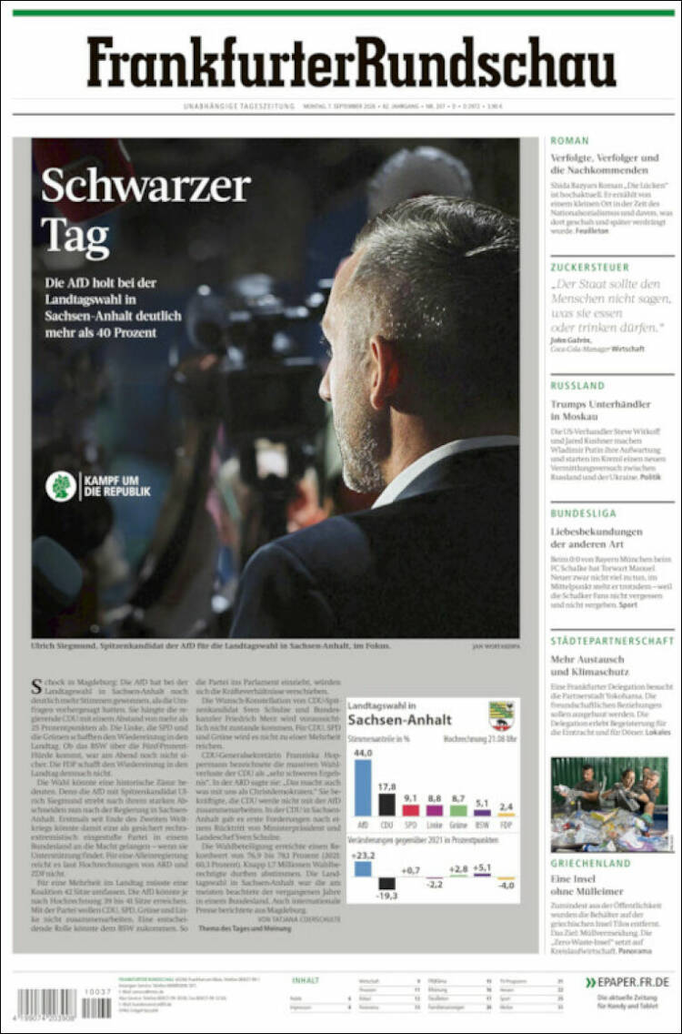 Portada de Frankfurter Rundschau (Alemania)