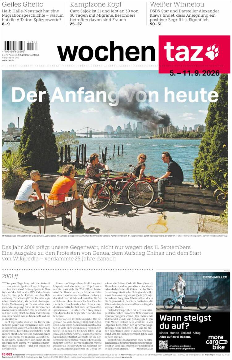 Portada de Die Tageszeitung (Germany)