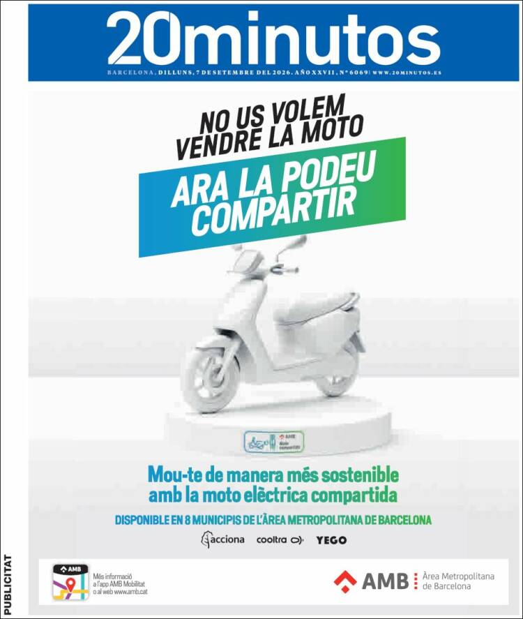 Portada de 20 Minutos - Barcelona (Espa&ntilde;a)