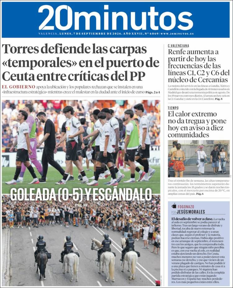 Portada de 20 Minutos - Valencia (Espa&ntilde;a)