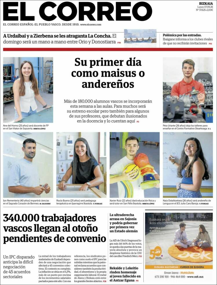 Portada de El Correo (Espa&ntilde;a)