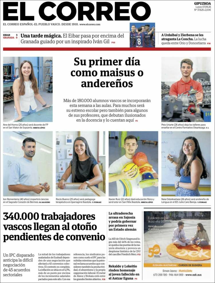 Portada de El Correo - Guipuzcoa (Espa&ntilde;a)
