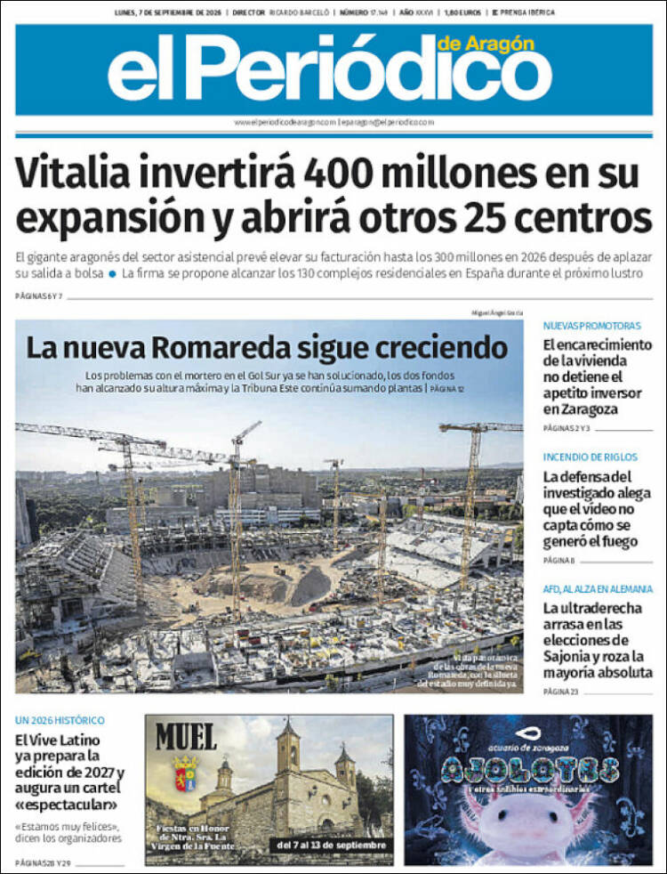 Portada de El Periódico de Aragón (Espa&ntilde;a)