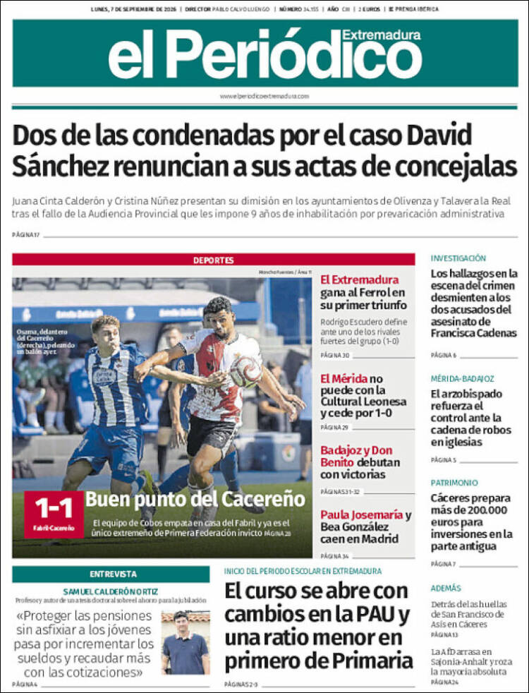 Portada de El Periódico de Extremadura (Espa&ntilde;a)