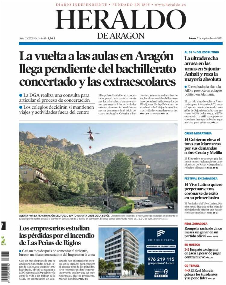 Portada de Heraldo de Aragón (Espa&ntilde;a)
