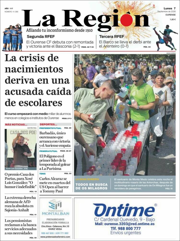 Portada de La Región de Ourense (Espa&ntilde;a)