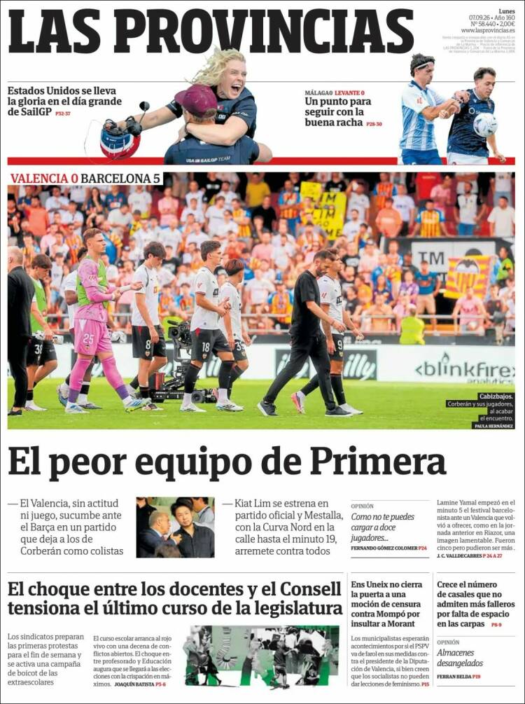 Portada de Las Provincias (Espa&ntilde;a)