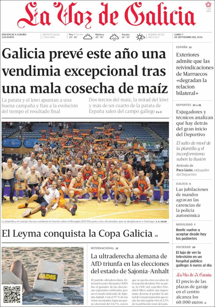 Portada de La Voz de Galicia (Espa&ntilde;a)