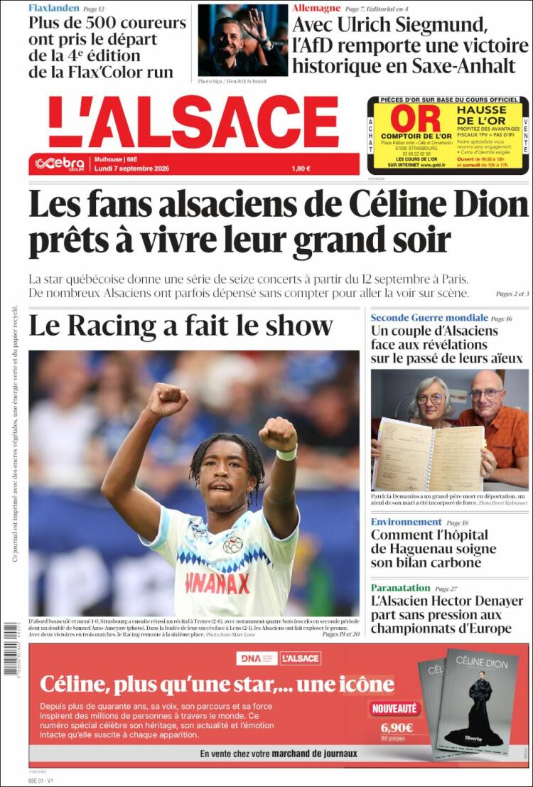Portada de Journal L'Alsace (Francia)