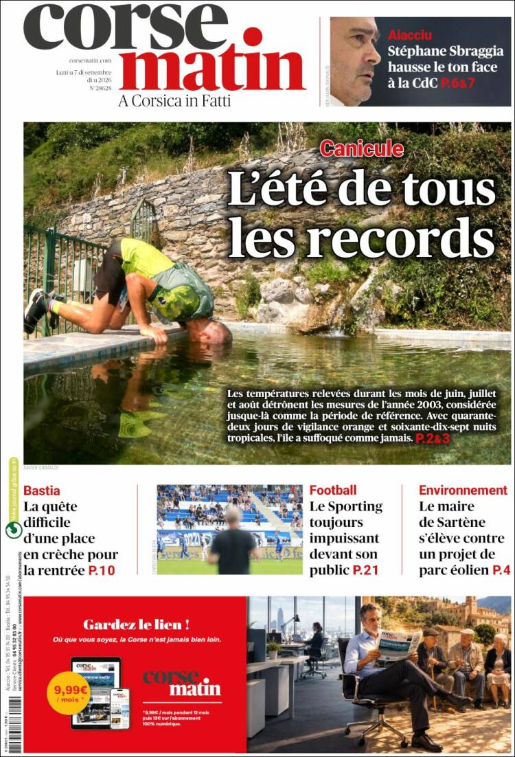 Portada de Corse-Matin (Francia)