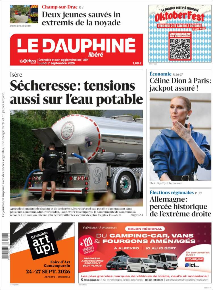 Portada de Le Dauphiné Libéré (Francia)