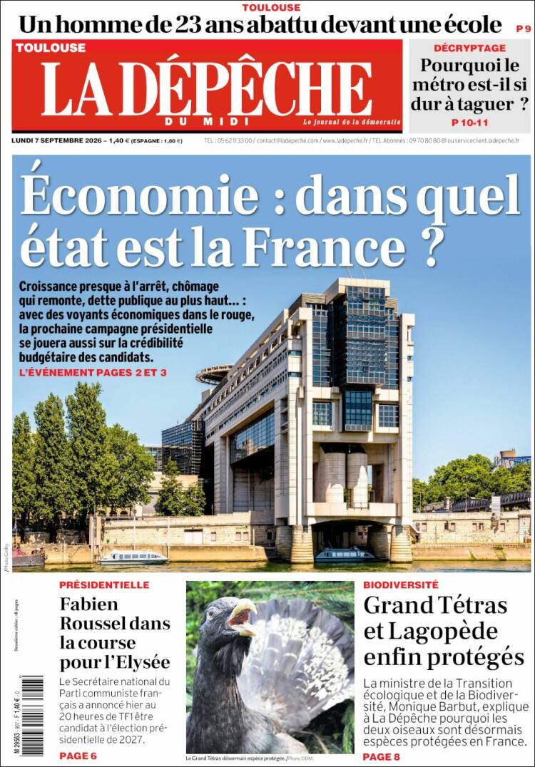 Portada de La Dépêche du Midi (Francia)