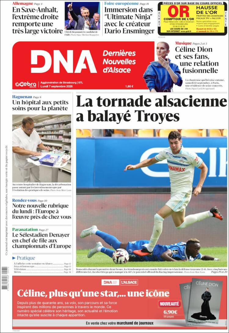 Portada de Les Dernières Nouvelles d'Alsace (Francia)