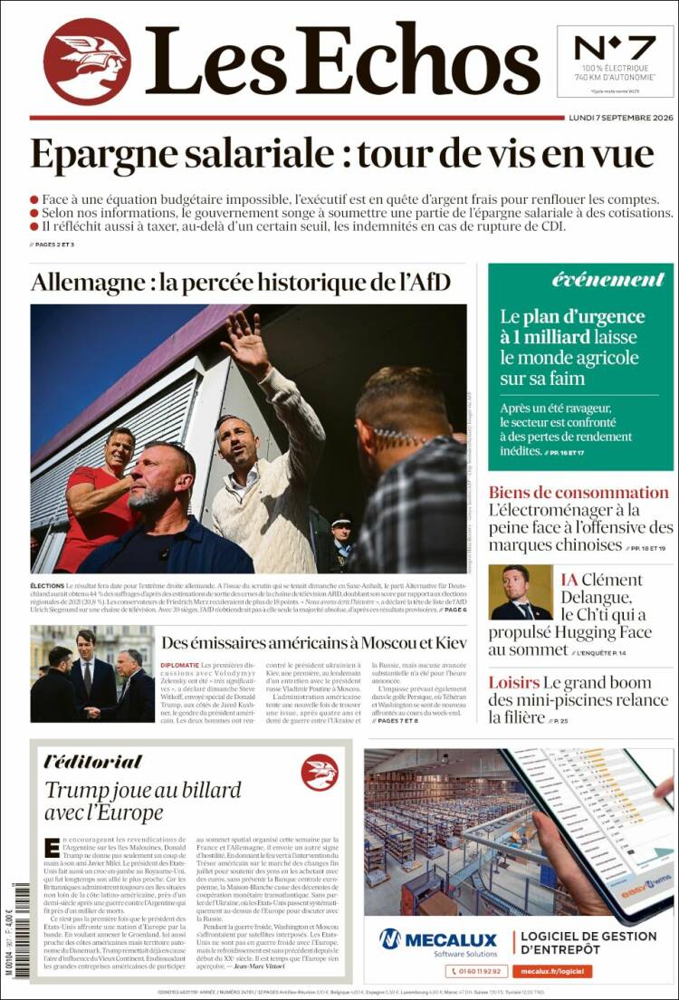 Portada de Les Echos (Francia)