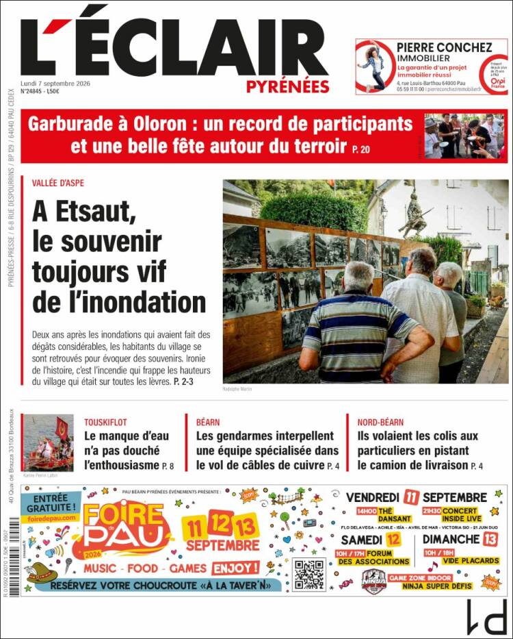 Portada de L'Eclair des Pyrénées (Francia)