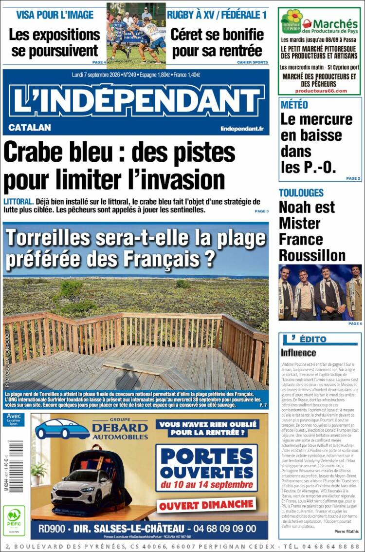 Portada de Le Indépendant (Francia)